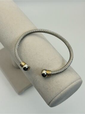 Twisted Cable Cuff Bracelet Two-tone Gold Silver Tone Unbranded 7"